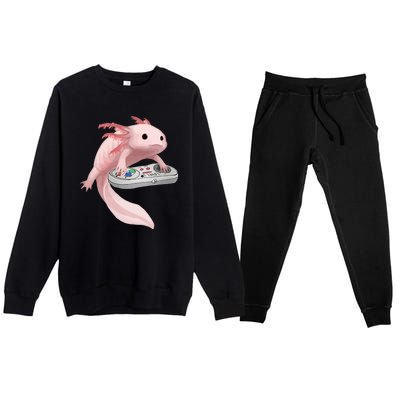 Axolotl Fish Playing Video Game Axolotl Lizard Gamers Premium Crewneck Sweatsuit Set