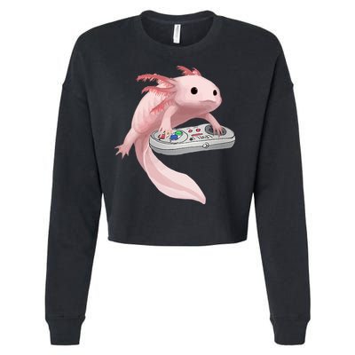 Axolotl Fish Playing Video Game Axolotl Lizard Gamers Cropped Pullover Crew