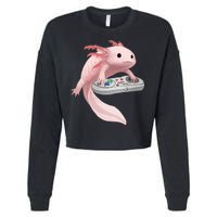 Axolotl Fish Playing Video Game Axolotl Lizard Gamers Cropped Pullover Crew