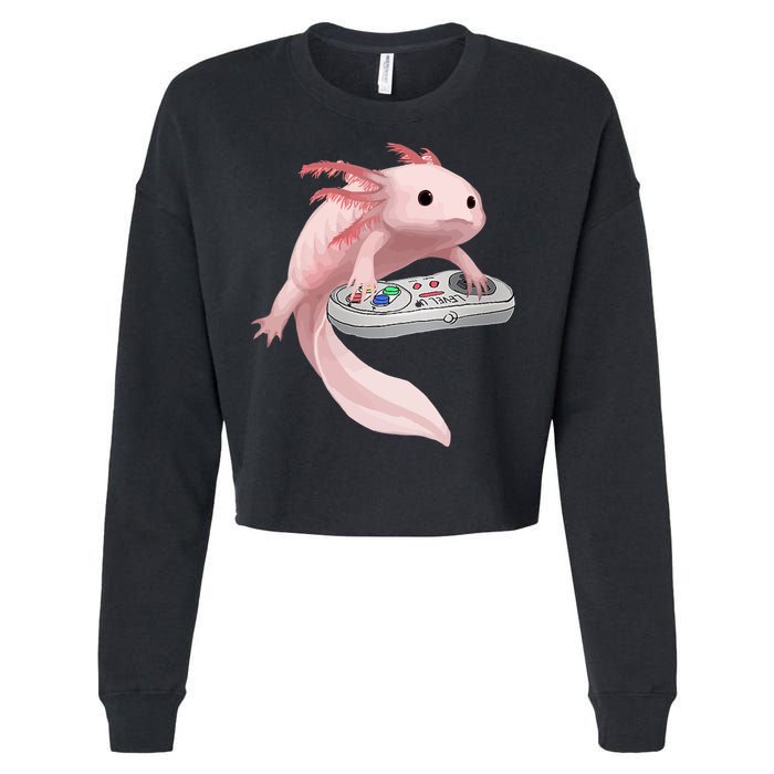 Axolotl Fish Playing Video Game Axolotl Lizard Gamers Cropped Pullover Crew