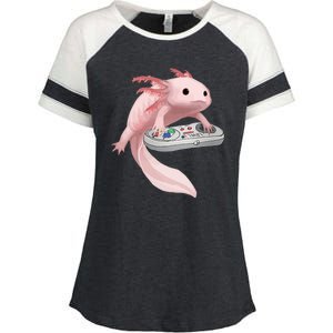 Axolotl Fish Playing Video Game Axolotl Lizard Gamers Enza Ladies Jersey Colorblock Tee