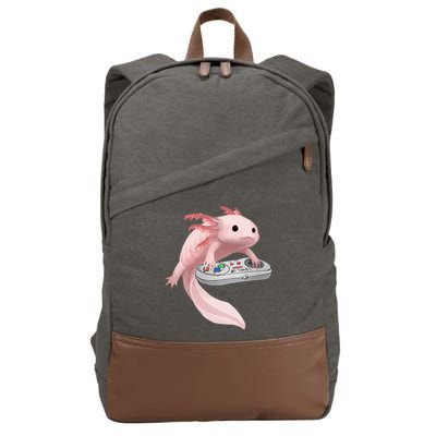 Axolotl Fish Playing Video Game Axolotl Lizard Gamers Cotton Canvas Backpack