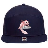 Axolotl Fish Playing Video Game Axolotl Lizard Gamers 7 Panel Mesh Trucker Snapback Hat