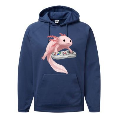 Axolotl Fish Playing Video Game Axolotl Lizard Gamers Performance Fleece Hoodie