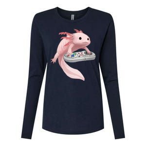 Axolotl Fish Playing Video Game Axolotl Lizard Gamers Womens Cotton Relaxed Long Sleeve T-Shirt