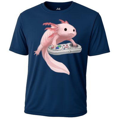 Axolotl Fish Playing Video Game Axolotl Lizard Gamers Cooling Performance Crew T-Shirt