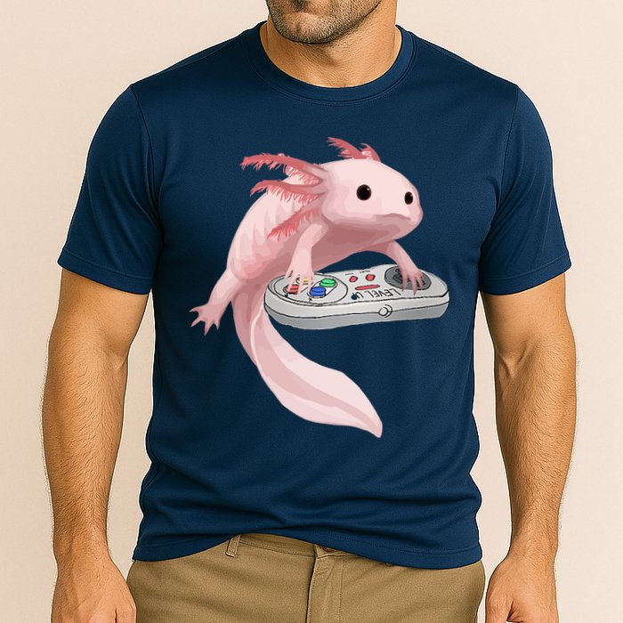 Axolotl Fish Playing Video Game Axolotl Lizard Gamers Performance Shirt
