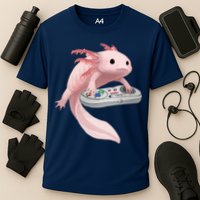 Axolotl Fish Playing Video Game Axolotl Lizard Gamers Performance Shirt