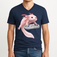 Axolotl Fish Playing Video Game Axolotl Lizard Gamers V-Neck T-Shirt