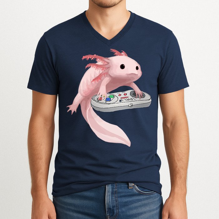 Axolotl Fish Playing Video Game Axolotl Lizard Gamers V-Neck T-Shirt