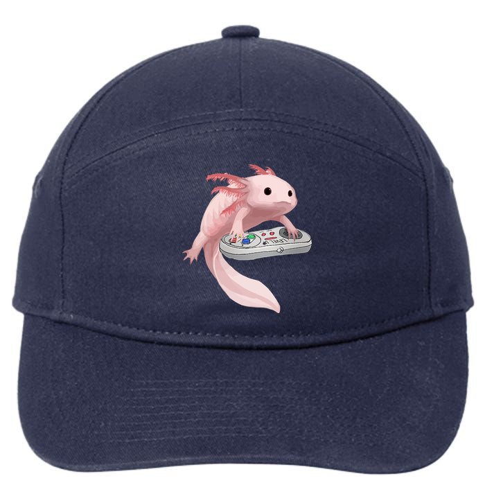 Axolotl Fish Playing Video Game Axolotl Lizard Gamers 7-Panel Snapback Hat