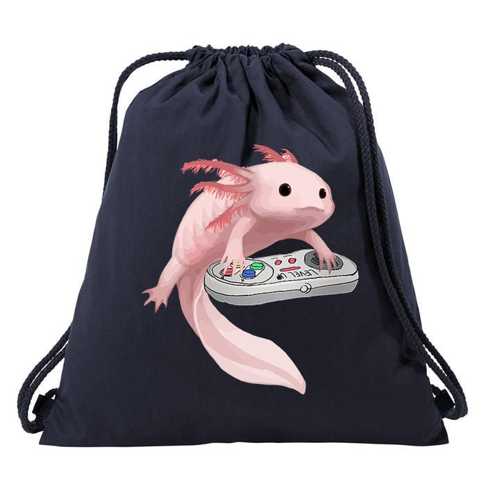 Axolotl Fish Playing Video Game Axolotl Lizard Gamers Drawstring Bag