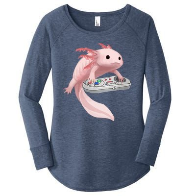 Axolotl Fish Playing Video Game Axolotl Lizard Gamers Women's Perfect Tri Tunic Long Sleeve Shirt