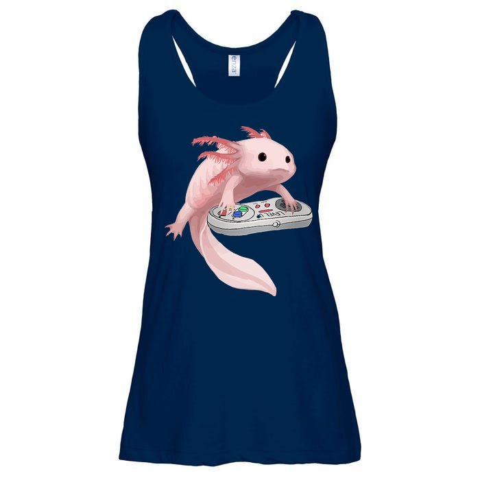 Axolotl Fish Playing Video Game Axolotl Lizard Gamers Ladies Essential Flowy Tank