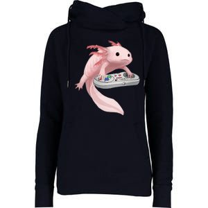 Axolotl Fish Playing Video Game Axolotl Lizard Gamers Womens Funnel Neck Pullover Hood