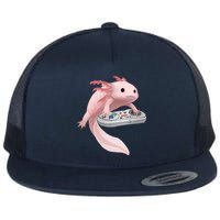 Axolotl Fish Playing Video Game Axolotl Lizard Gamers Flat Bill Trucker Hat
