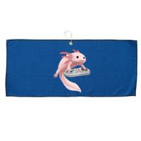 Axolotl Fish Playing Video Game Axolotl Lizard Gamers Large Microfiber Waffle Golf Towel