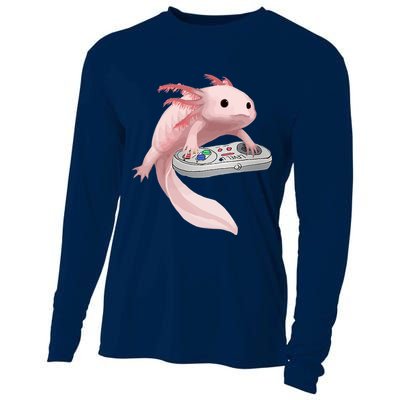 Axolotl Fish Playing Video Game Axolotl Lizard Gamers Cooling Performance Long Sleeve Crew