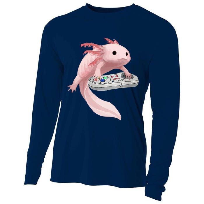 Axolotl Fish Playing Video Game Axolotl Lizard Gamers Cooling Performance Long Sleeve Crew
