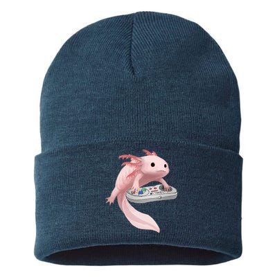 Axolotl Fish Playing Video Game Axolotl Lizard Gamers Sustainable Knit Beanie