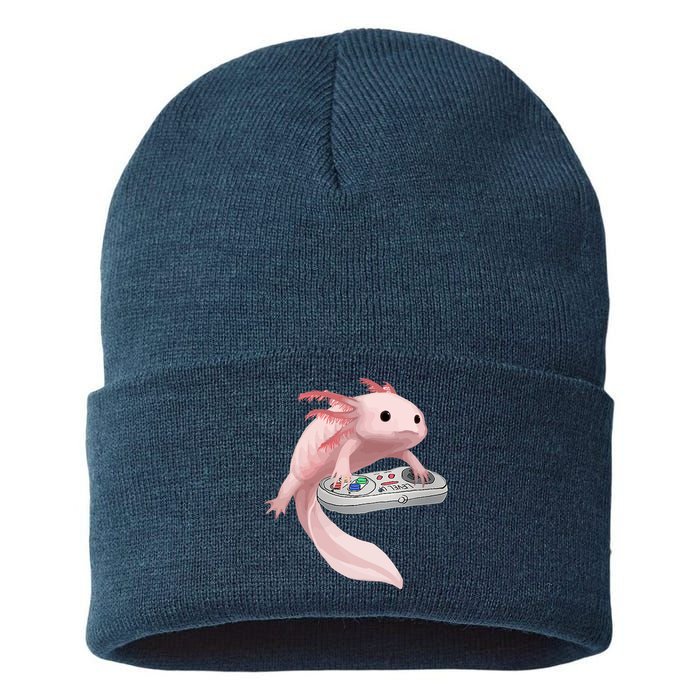 Axolotl Fish Playing Video Game Axolotl Lizard Gamers Sustainable Knit Beanie