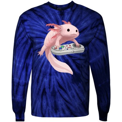 Axolotl Fish Playing Video Game Axolotl Lizard Gamers Tie-Dye Long Sleeve Shirt