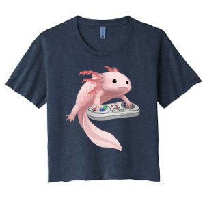 Axolotl Fish Playing Video Game Axolotl Lizard Gamers Women's Crop Top Tee