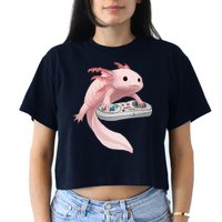 Axolotl Fish Playing Video Game Axolotl Lizard Gamers Crop Top