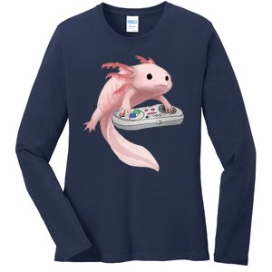 Axolotl Fish Playing Video Game Axolotl Lizard Gamers Ladies Long Sleeve Shirt