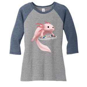 Axolotl Fish Playing Video Game Axolotl Lizard Gamers Women's Tri-Blend 3/4-Sleeve Raglan Shirt