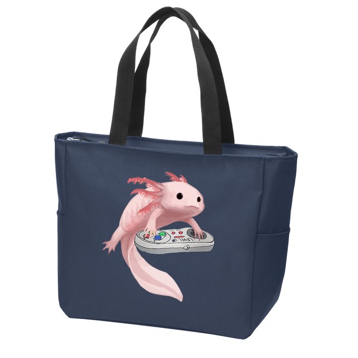 Axolotl Fish Playing Video Game Axolotl Lizard Gamers Zip Tote Bag