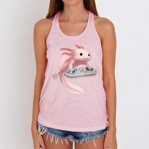 Axolotl Fish Playing Video Game Axolotl Lizard Gamers Women's Knotted Racerback Tank