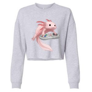 Axolotl Fish Playing Video Game Axolotl Lizard Gamers Cropped Pullover Crew