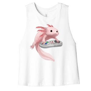 Axolotl Fish Playing Video Game Axolotl Lizard Gamers Women's Racerback Cropped Tank