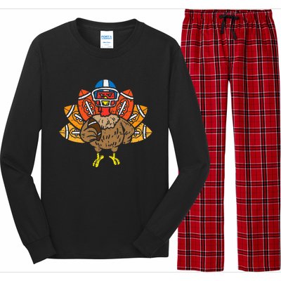 American Football Player Turkey Thanksgiving Day Sport Gift Long Sleeve Pajama Set