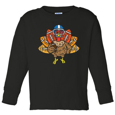 American Football Player Turkey Thanksgiving Day Sport Gift Toddler Long Sleeve Shirt