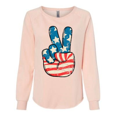 American Flag Peace Sign Hand 4th Of July Patriotic Womens California Wash Sweatshirt