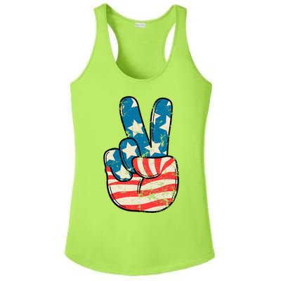 American Flag Peace Sign Hand 4th Of July Patriotic Ladies PosiCharge Competitor Racerback Tank