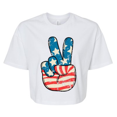 American Flag Peace Sign Hand 4th Of July Patriotic Bella+Canvas Jersey Crop Tee