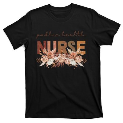 Autumn Floral Public Health Nurse Fall Flowers Leaves Rn T-Shirt