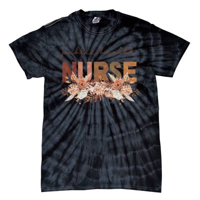 Autumn Floral Public Health Nurse Fall Flowers Leaves Rn Tie-Dye T-Shirt