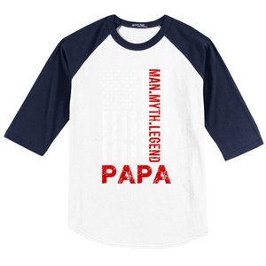 American Flag Papa Myth Legend Gift Baseball Sleeve Shirt