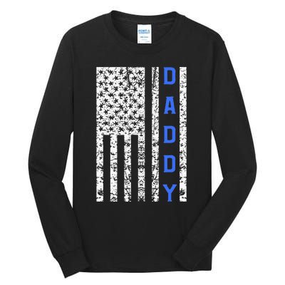 American Flag Police Dad Gift For Cop Fathers Day Tall Long Sleeve T-Shirt