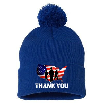 American Flag Patriotic Thank You Gift Pom Pom 12in Knit Beanie