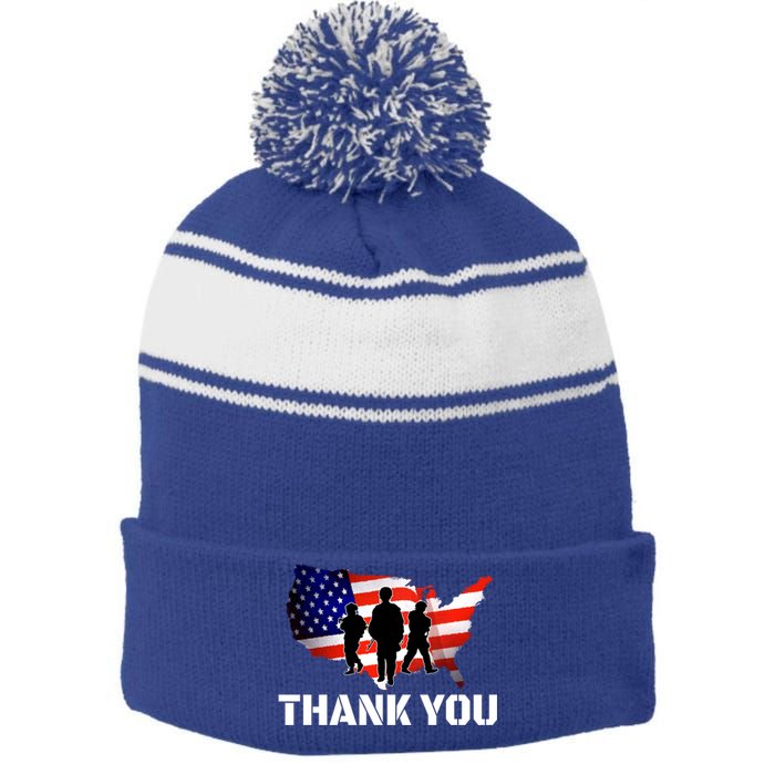 American Flag Patriotic Thank You Gift Stripe Pom Pom Beanie