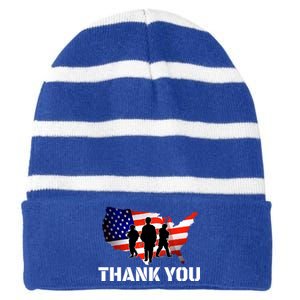 American Flag Patriotic Thank You Gift Striped Beanie with Solid Band