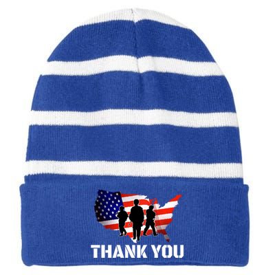 American Flag Patriotic Thank You Gift Striped Beanie with Solid Band