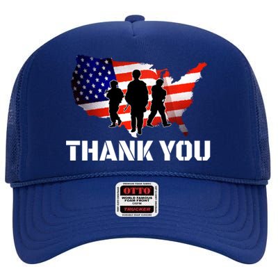 American Flag Patriotic Thank You Gift High Crown Mesh Back Trucker Hat