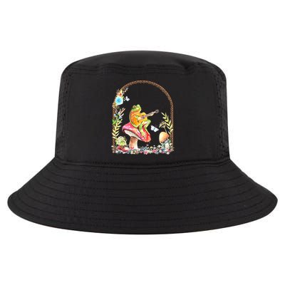 Aesthetic Frog Playing Guitar Mushroom Goblincore Cool Comfort Performance Bucket Hat