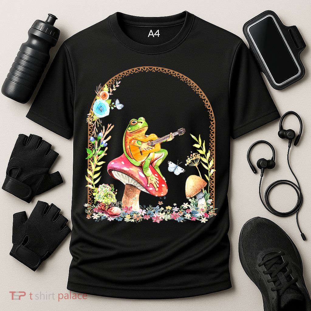 Aesthetic Frog Playing Guitar Mushroom Goblincore Performance Shirt